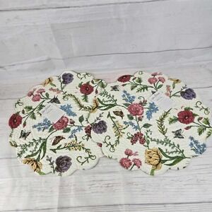 Kate‎ McRostie Round Garden Collection Placemats Set of 2 Floral Butterfly